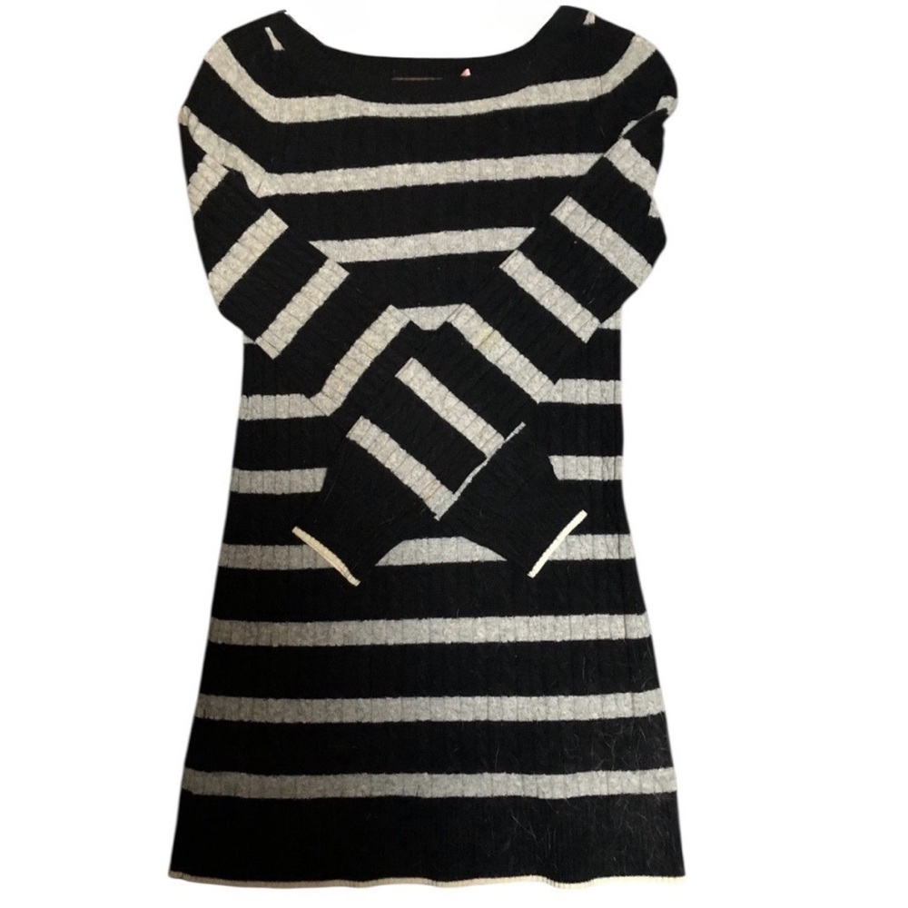 Juicy Couture Black/Grey Striped Ribbed Cable Cashmere Sweater Dress, Size XS